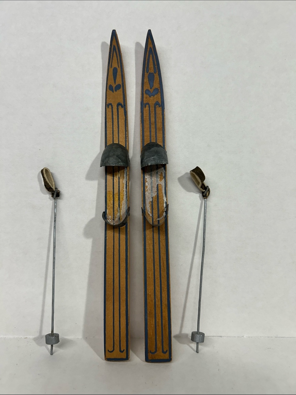 Antique 7.5 inch Wooden Toy Skis with Poles